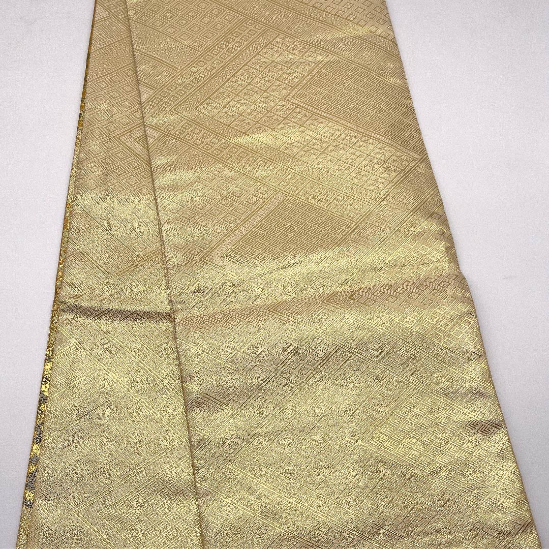 袋帯 金色 佐賀錦 桜 鶴 帯丈450cm 正絹 Aランク 六通 フォーマル 金系 1123006063321