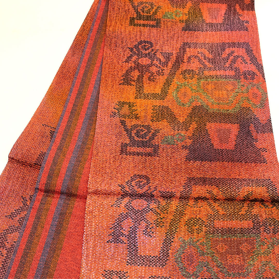 袋帯 エジプト文様 帯丈424cm 正絹 Sランク 六通 カジュアル 赤系 1123002652312