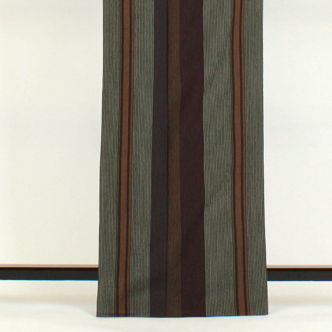 塩沢紬 身丈166cm 裄丈68cm 縞模様 正絹 Sランク 単衣 黒系 1116000622410