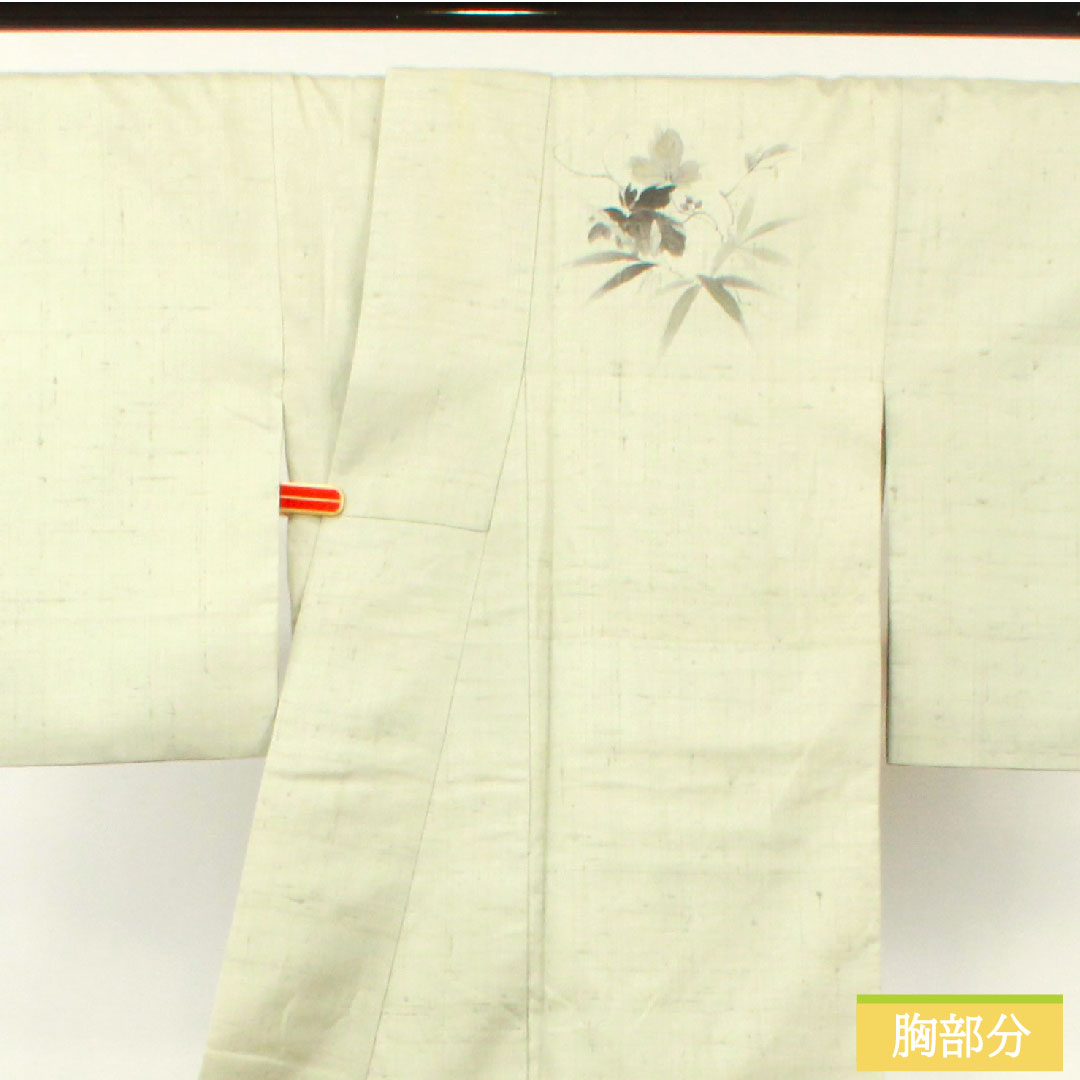 訪問着 正絹 袷 身丈164.5cm 裄丈66.5cm 紬地 作家物 墨描き 草花模様 Aランク 緑系 1112004053419
