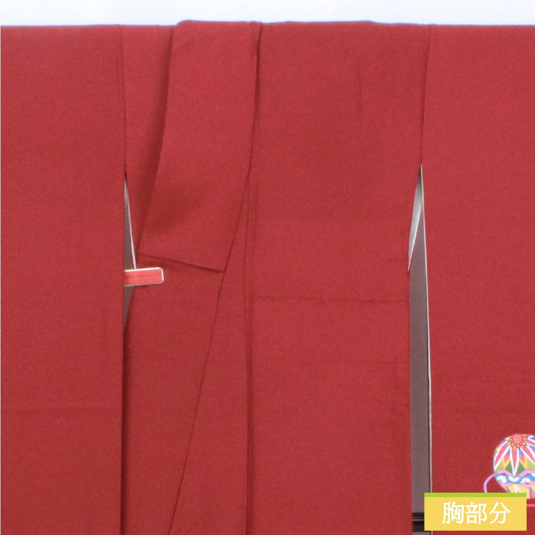 振袖 正絹 Sランク 身丈157cm 裄丈64cm 袷 臙脂色（えんじいろ） 蘇州刺繡 手毬 赤系 1113002802312