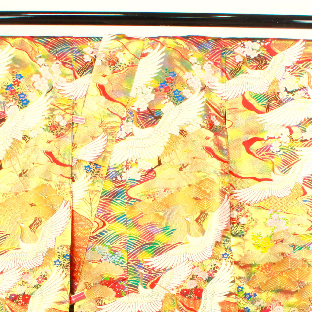 色打掛 身丈182cm  唐織 鶴 松 梅 波 正絹 Sランク 袷 グラデーション系 1110000582999