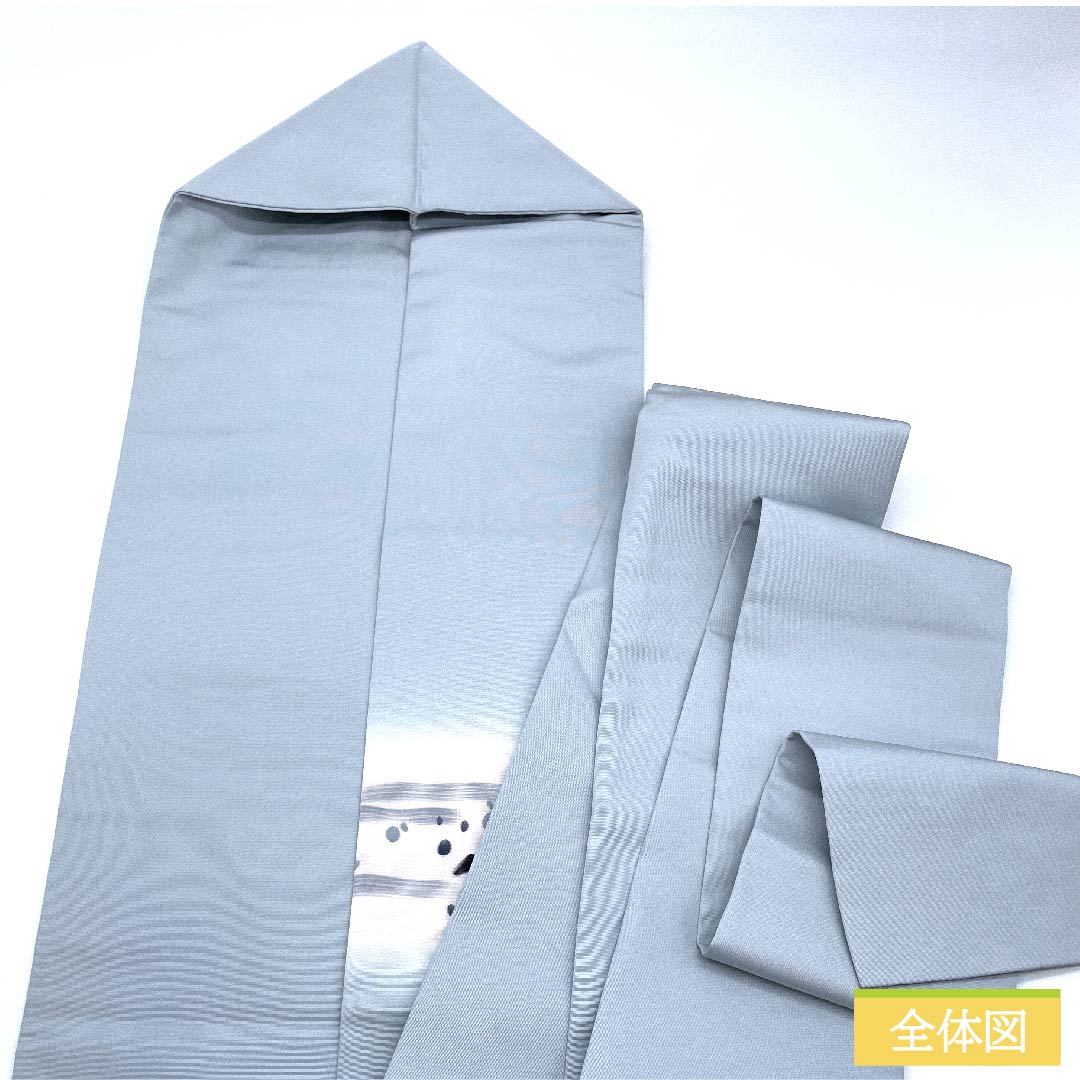 名古屋帯 白藍色 塩瀬 鯉 滝登り 帯丈383cm 正絹 Aランク ポイント柄 カジュアル 水色系 1124005613324  名古屋仕立て