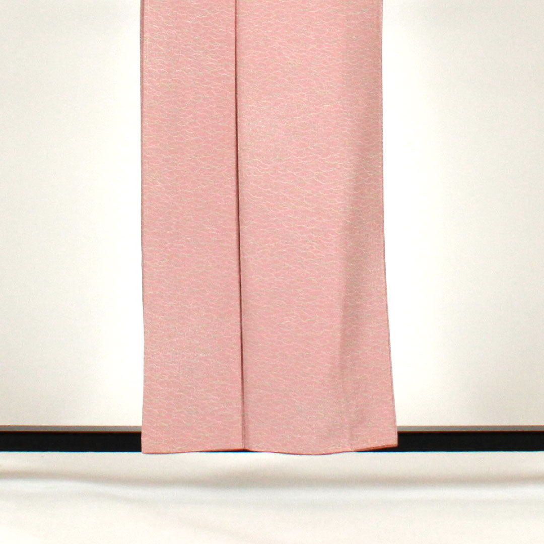 小紋 身丈157cm 裄丈62cm 袷  露芝模様  正絹 Sランク ピンク系 1115001052313