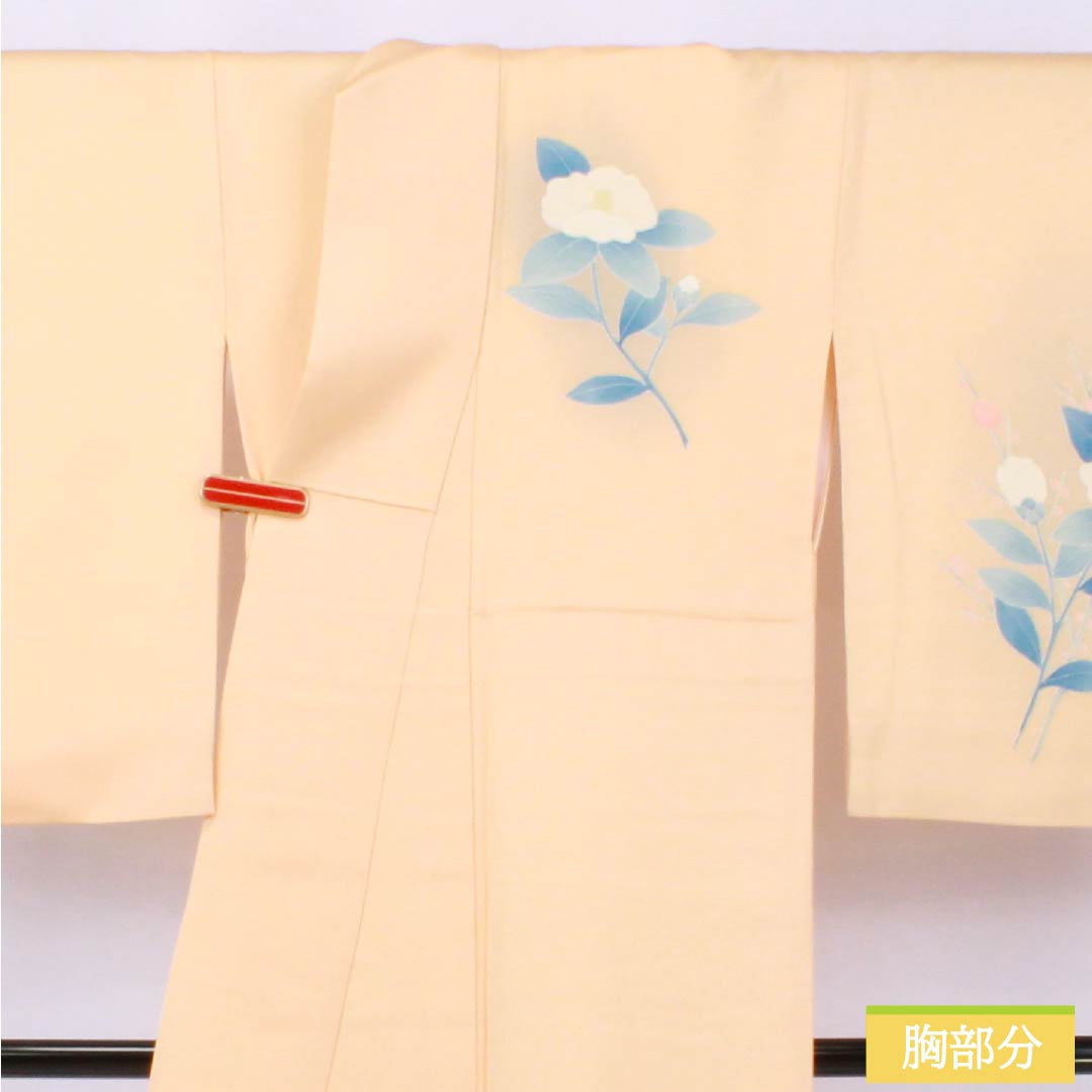 訪問着 正絹 Aランク 袷 身丈166.5cm 裄丈62.5cm 薄柿色（うすがきいろ） 京友禅 椿 橙系 1112006363526