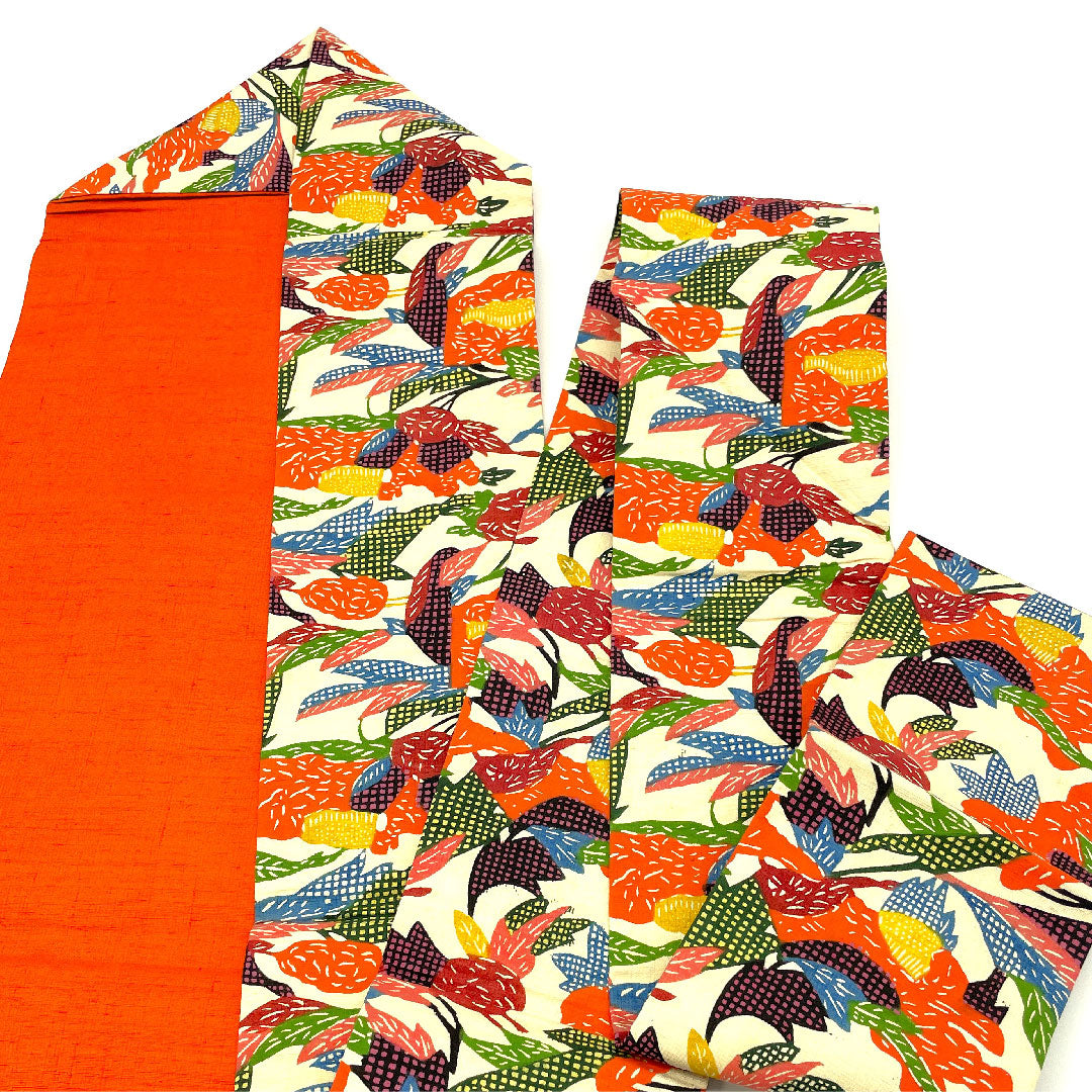 名古屋帯 型染 染め帯 抽象模様 帯丈353cm 正絹 Aランク 全通 カジュアル クリーム系 1124002043315