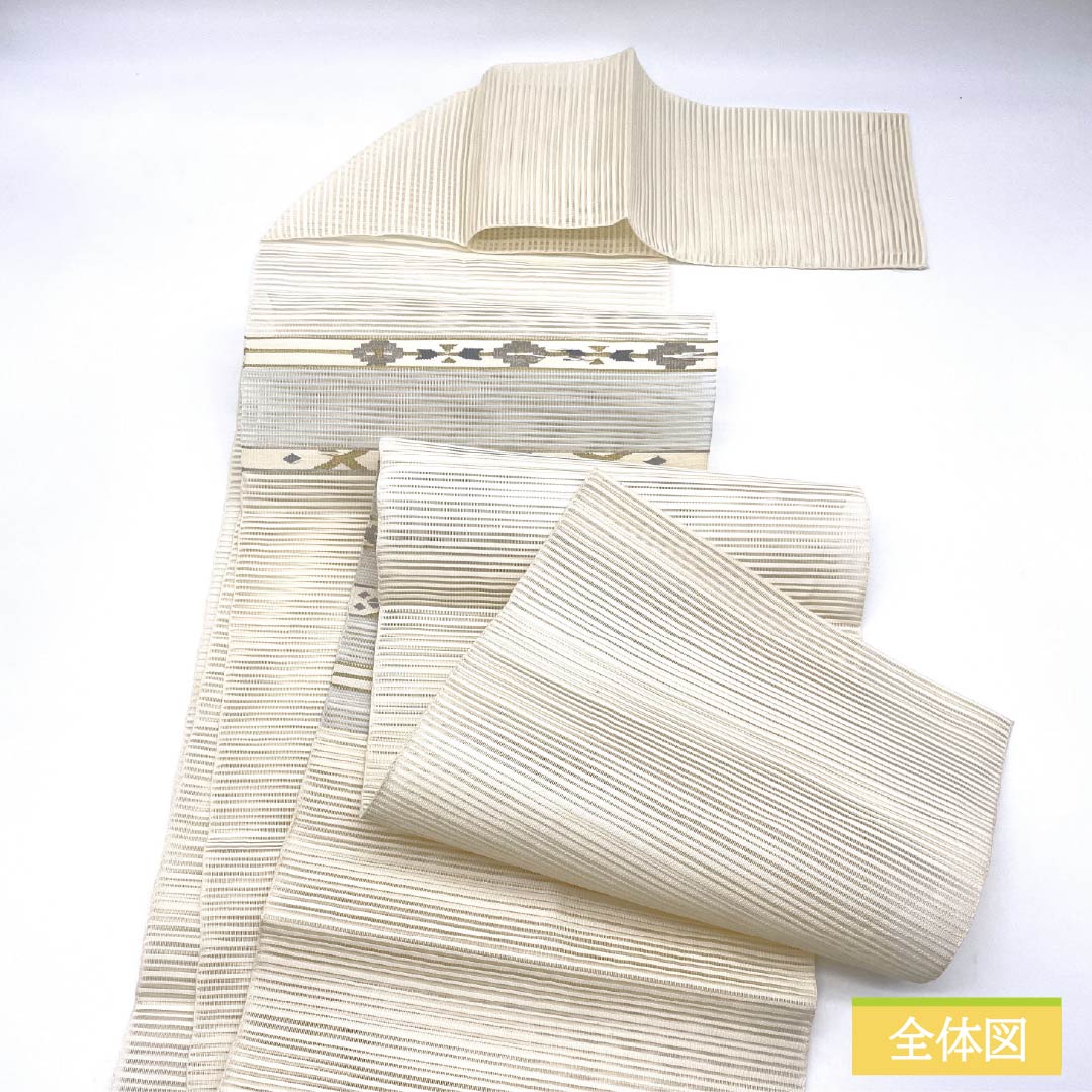 名古屋帯 正絹 生成り色（きなりいろ） 夏帯 抽象模様 帯丈367cm Sランク ポイント柄 セミフォーマル クリーム系 1124008562315 松葉仕立て