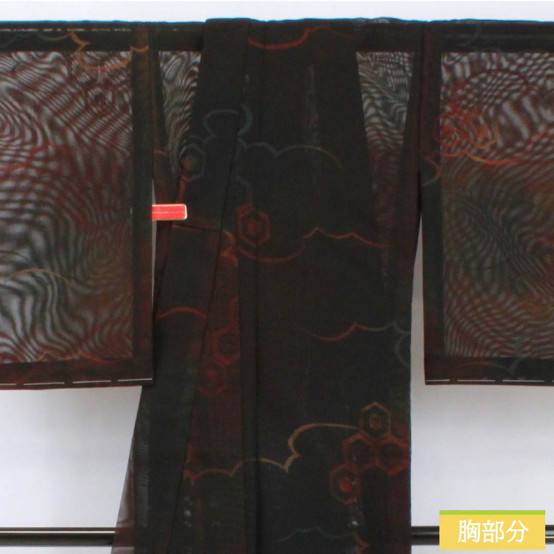 Summer pure silk komon length 163cm sleeve length 65cm tortoiseshell pattern cloud pattern gauze S rank black 1132002002410