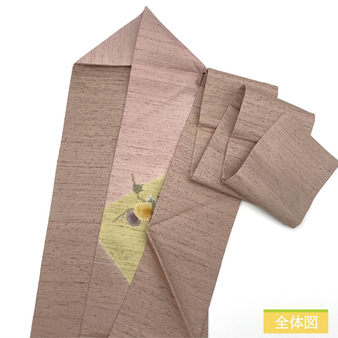 名古屋帯 相良刺繍 牛首紬地 果実 帯丈381cm 正絹 Sランク ポイント柄 カジュアル グラデーション系 1124007382499 名古屋仕立て