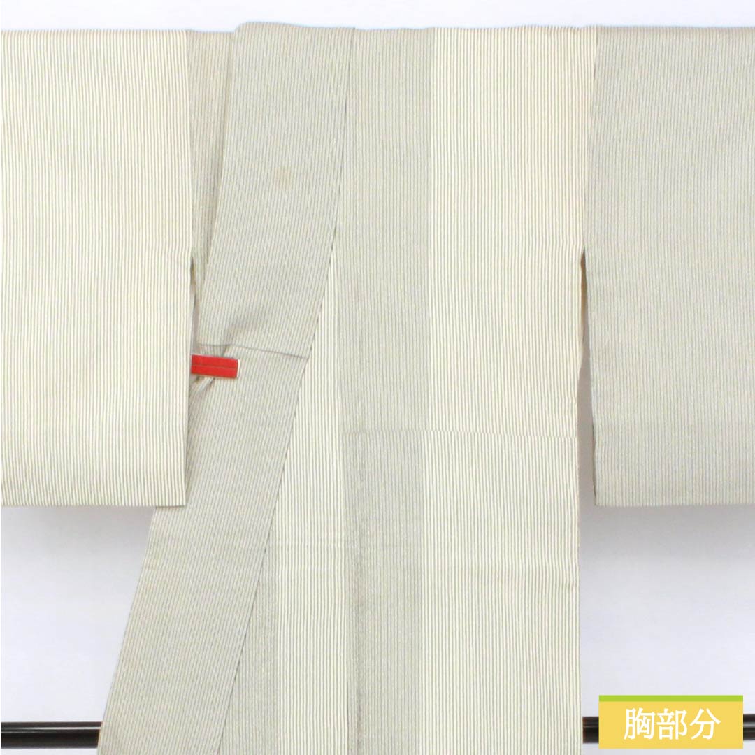 紬 正絹 Aランク 身丈154cm 裄丈62cm 乳白色（にゅうはくしょく） 塩沢紬 縞 袷 白系 1116004573211