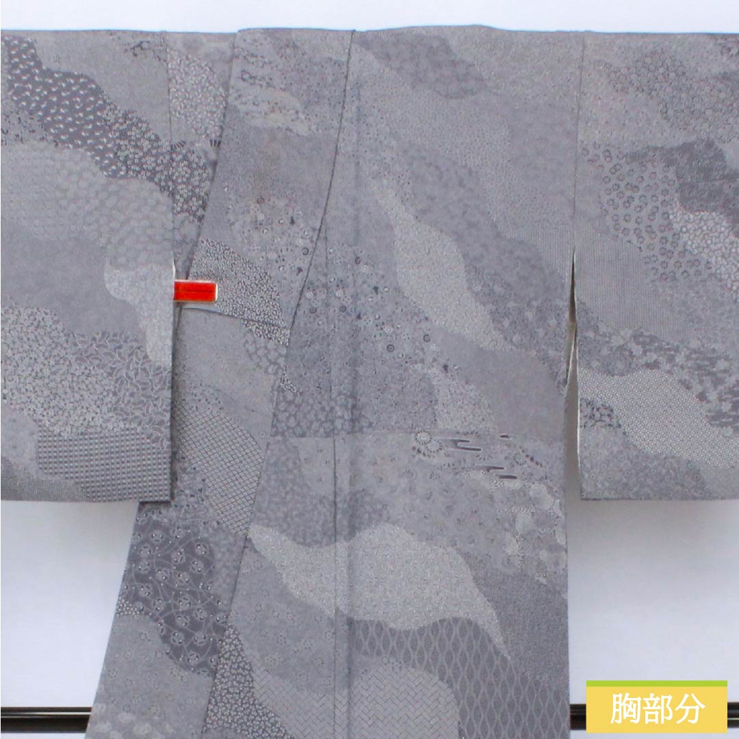 訪問着 正絹 Aランク 袷 身丈155cm 裄丈64.5cm 蒲萄鼠色（ぶどうねずいろ） 江戸小紋 型染 パールトーン加工 吉祥文様 紫系 1112006183320