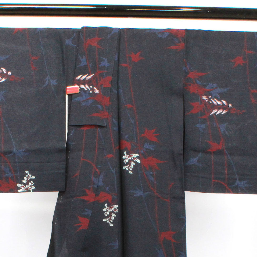 Summer pure silk komon length 149.5cm sleeve length 61cm abstract pattern gauze rank S black 1132001222110