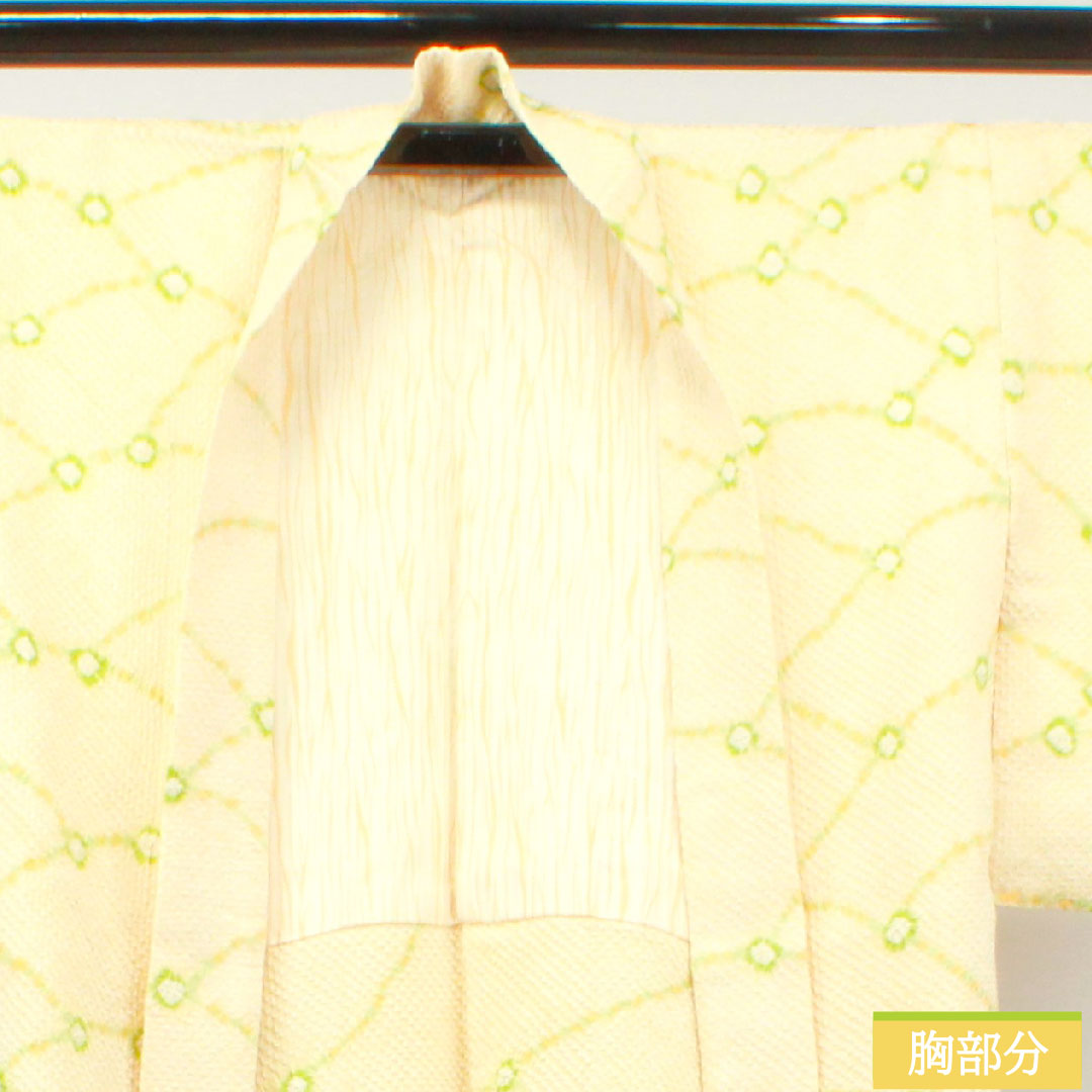 Haori (Japanese traditional coat) made of pure silk, length 82cm, sleeve length 63.5cm, Neriiro (colored silk), all-over tie-dye, abstract pattern, with basting thread, S rank, lined, yellow, 1117000972923