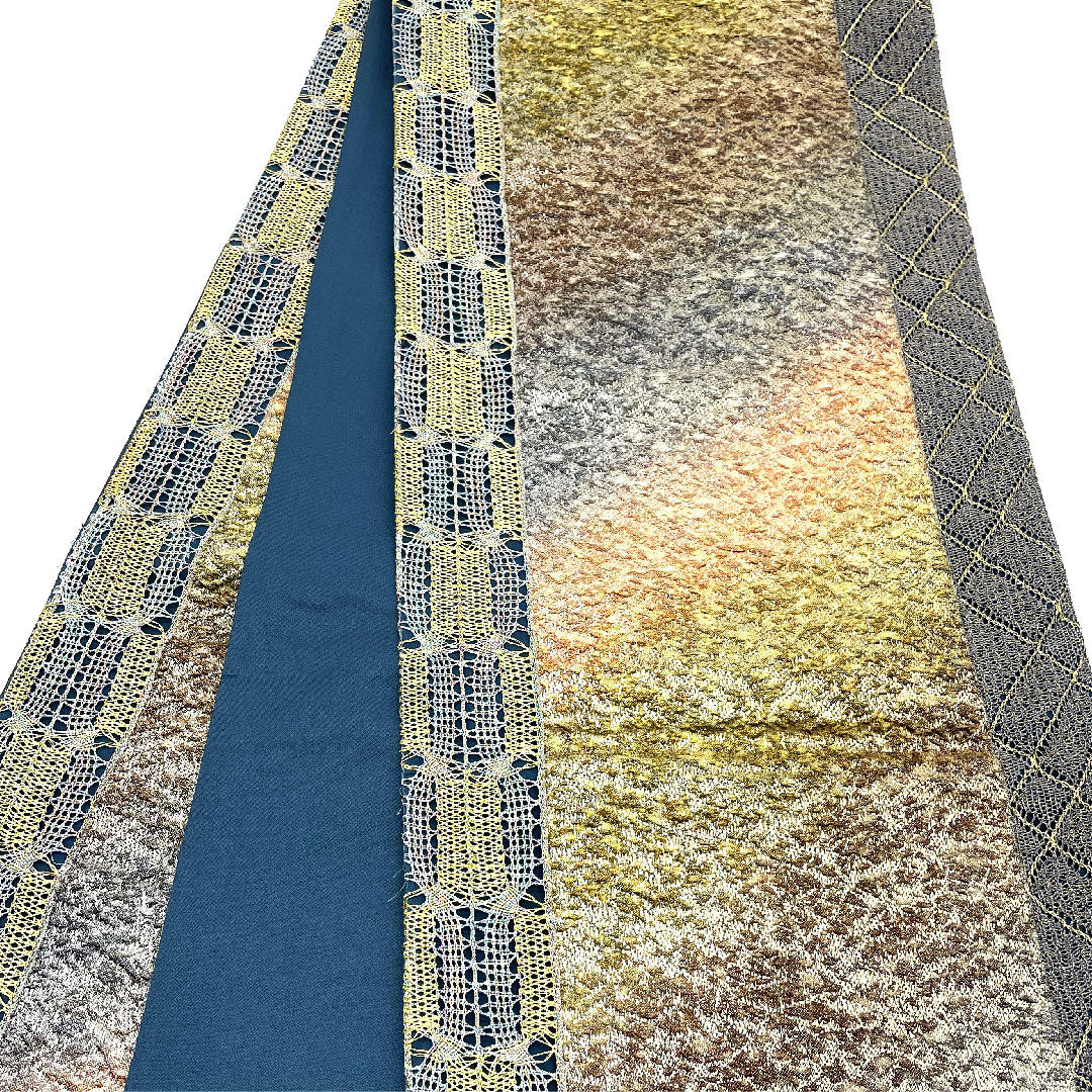 袋帯 ふくれ織り 帯丈452cm 正絹 Aランク 全通 カジュアル 青系 1123002563417