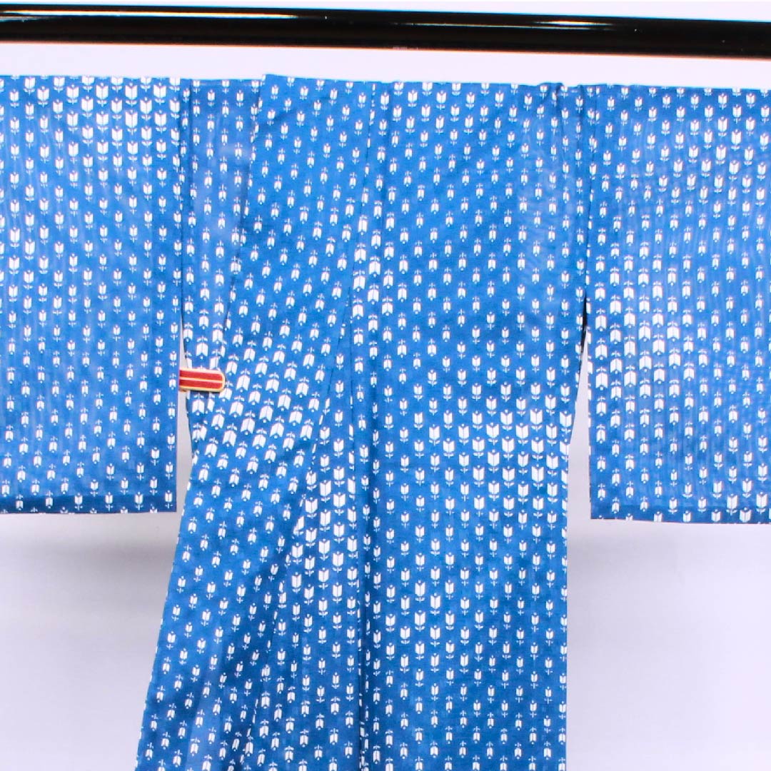 Summer Polyester Komon Length 151cm Sleeve length 62.5cm Hekiruriiro Tulip Silk B Rank Blue 1132000304217