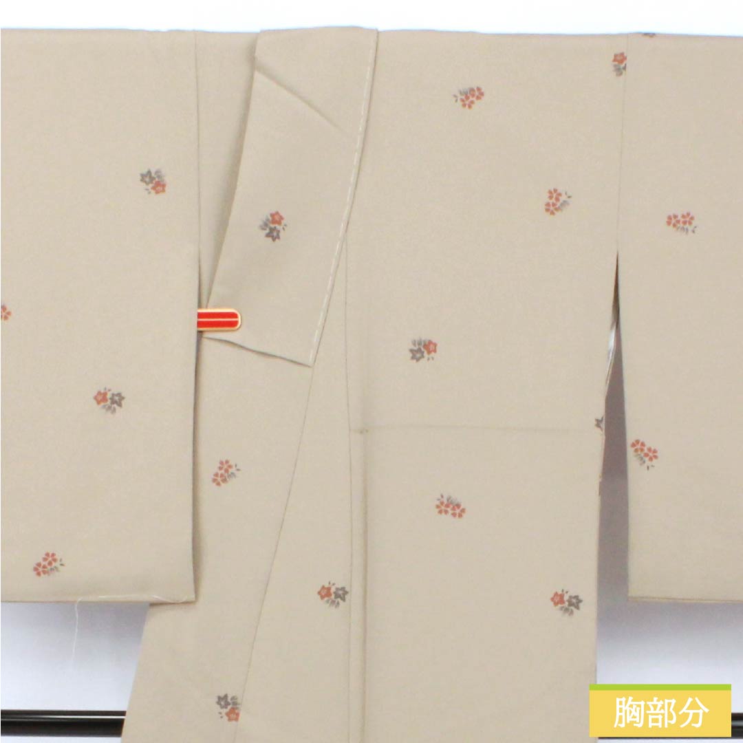 訪問着 ポリエステル Aランク 袷 身丈165.5cm 裄丈66.5cm 銀煤竹色（ぎんすすたけいろ） 花 鈴 洗える着物 ベージュ系 1112007373525