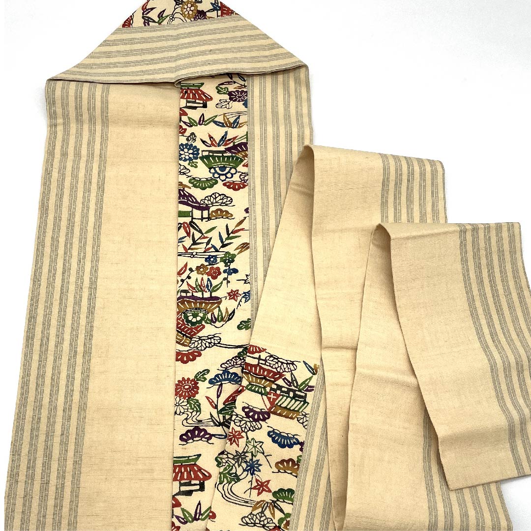 名古屋帯 東京白茶色 茶屋辻 帯丈368cm 正絹  六通 カジュアル ベージュ系 1124004044325  名古屋仕立て