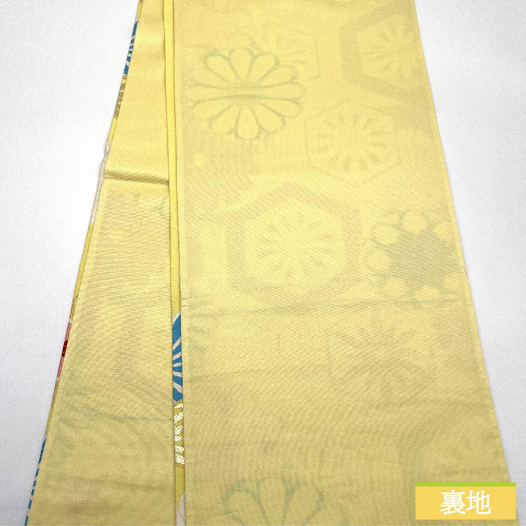 袋帯 正絹 金色（きんいろ） 亀甲 菊花 帯丈444cm Sランク 六通 フォーマル 金系 1123011702321