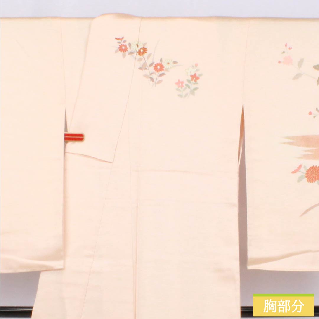 訪問着 正絹 Sランク 袷 身丈163.5cm 裄丈67cm 薄肉色（うすにくいろ） 京友禅 草木模様 しつけ糸付き 橙系 1112006672426