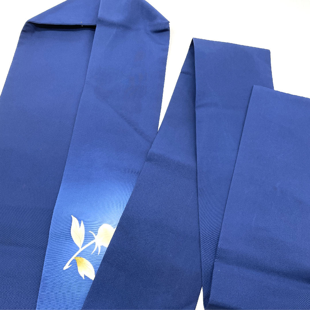 名古屋帯 染め帯 花模様 帯丈374cm 正絹 Aランク ポイント柄 カジュアル 紺系 1124002323318  名古屋仕立て