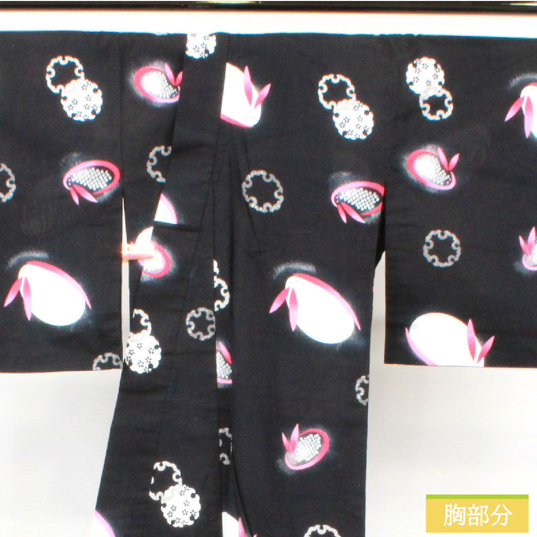Yukata Cotton Length 164.5cm Sleeve length 64cm S rank Single layer Black Snow rabbit Snow ring 1118005052410