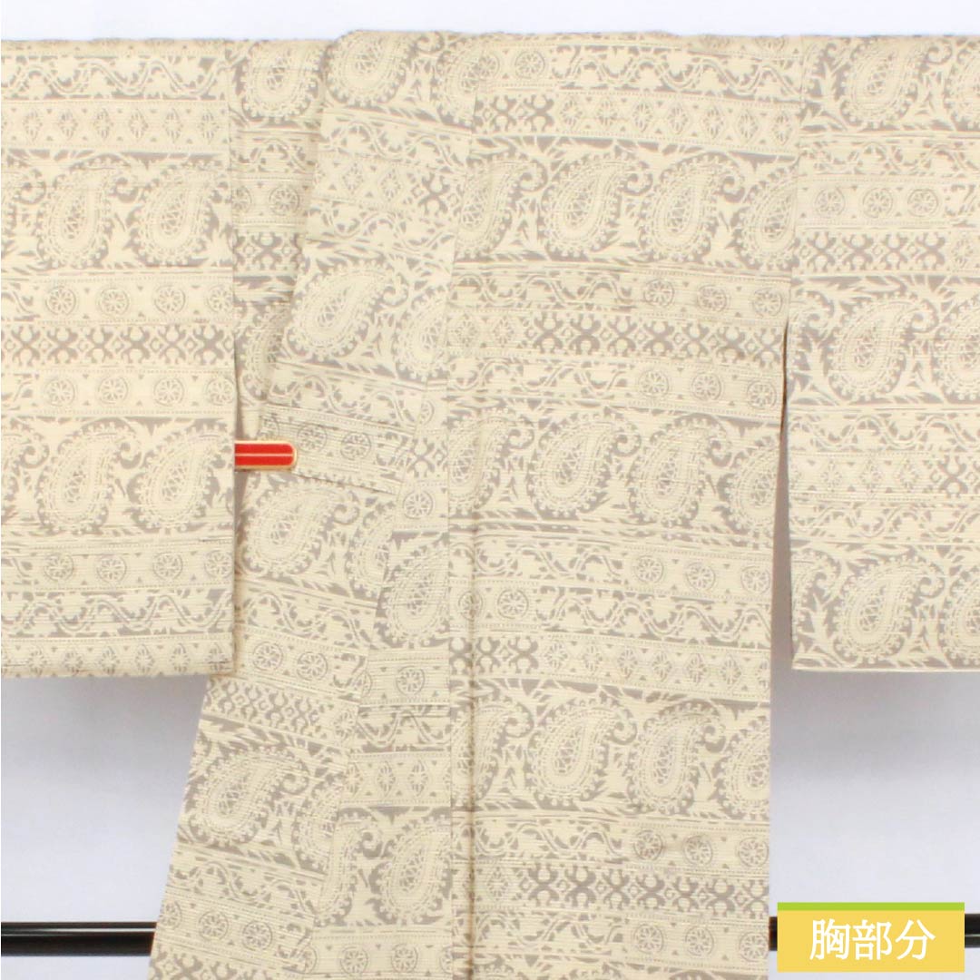 小紋 正絹 Sランク 身丈160cm 裄丈65.5cm 袷 東京白茶色（とうきょうしらちゃいろ） ペイズリー柄 紬地 シルクガード ベージュ系 1115006772425