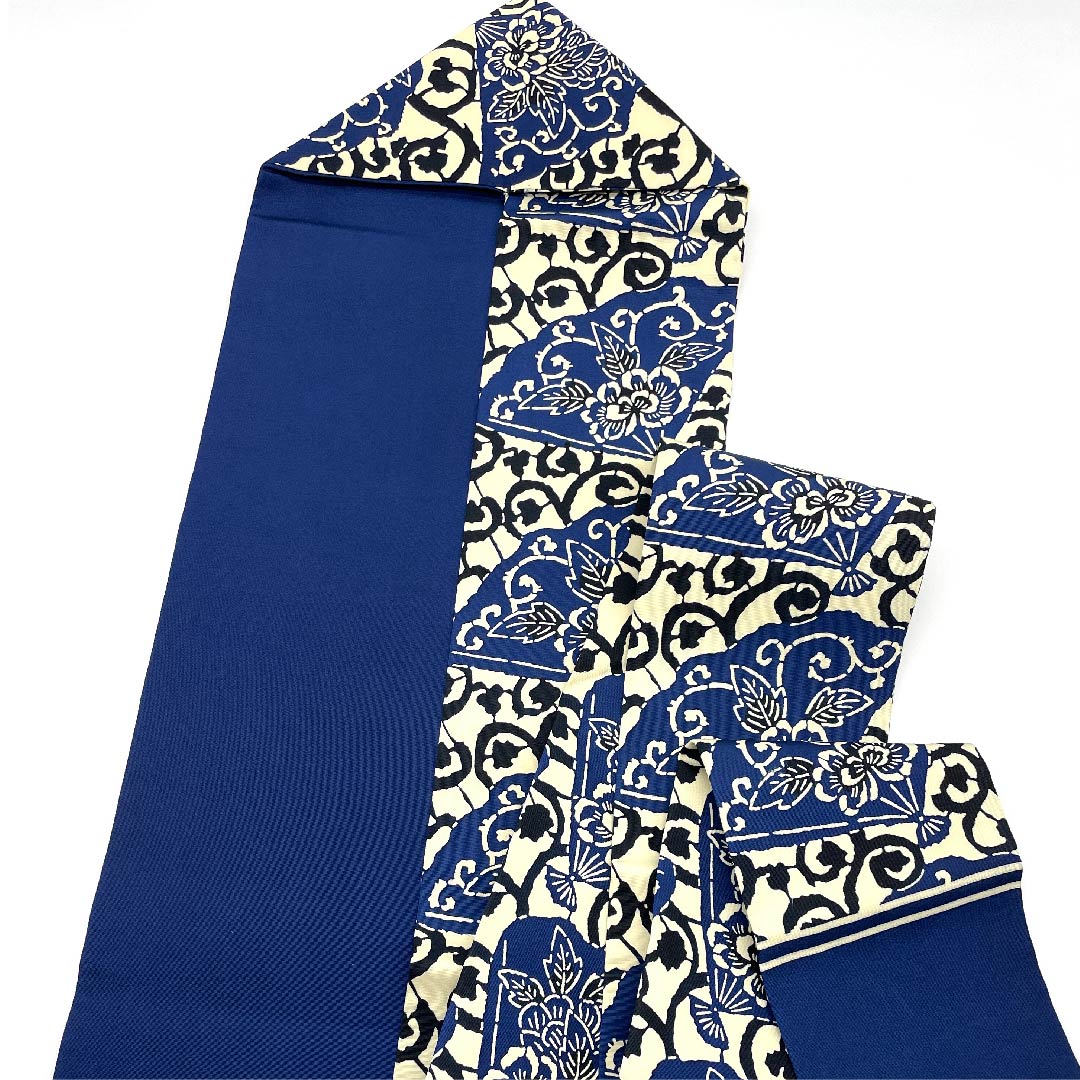 Nagoya obi, light egg-colored, stencil-dyed, fan and flower pattern, obi length 337cm, pure silk, S rank, full-length, casual, cream-colored, 1124005012315, Nagoya-made