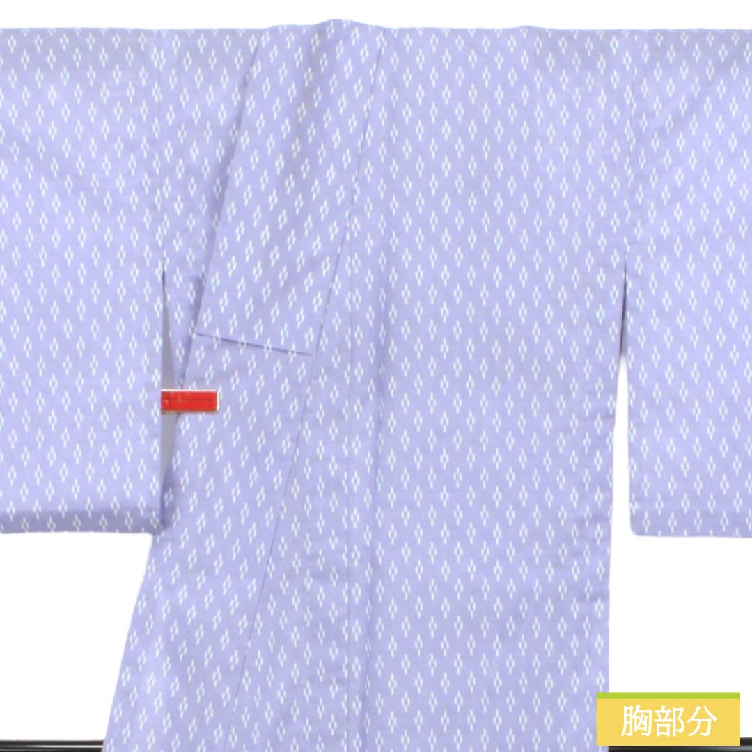 夏物 ポリエステル 小紋 Aランク 身丈163.5cm 裄丈64cm 淡紫色（たんししょく） 抽象模様 洗える着物 絽 紫系 1132005323420