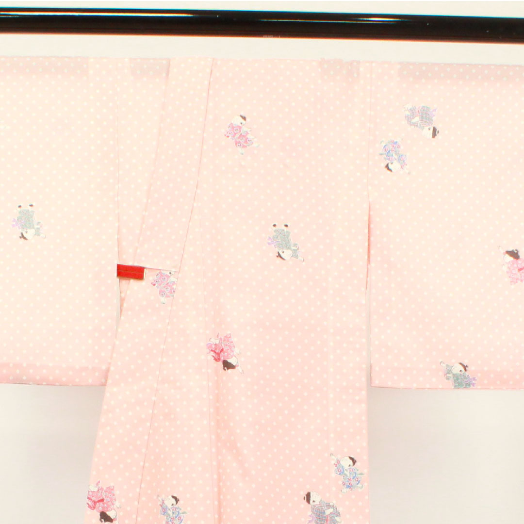 Summer kimono, polyester, small pattern, length 158cm, sleeve length 64cm, dawn color, washable kimono, silk, S rank, pink, 1132001462313