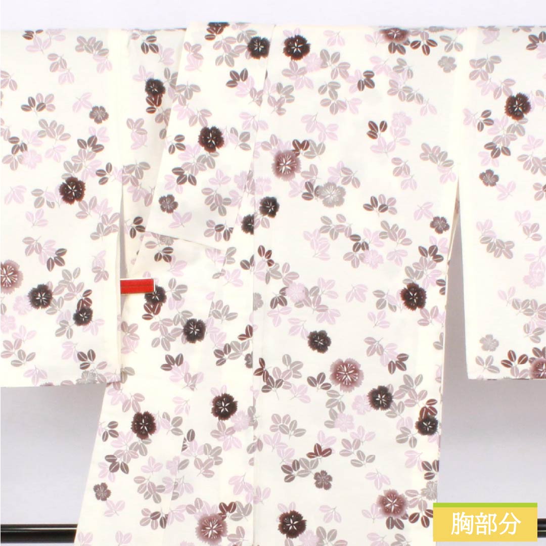 小紋 ポリエステル Sランク 身丈166.5cm 裄丈67cm 単衣 乳白色（にゅうはくしょく） 草花模様 洗える着物 白系 1115006992511