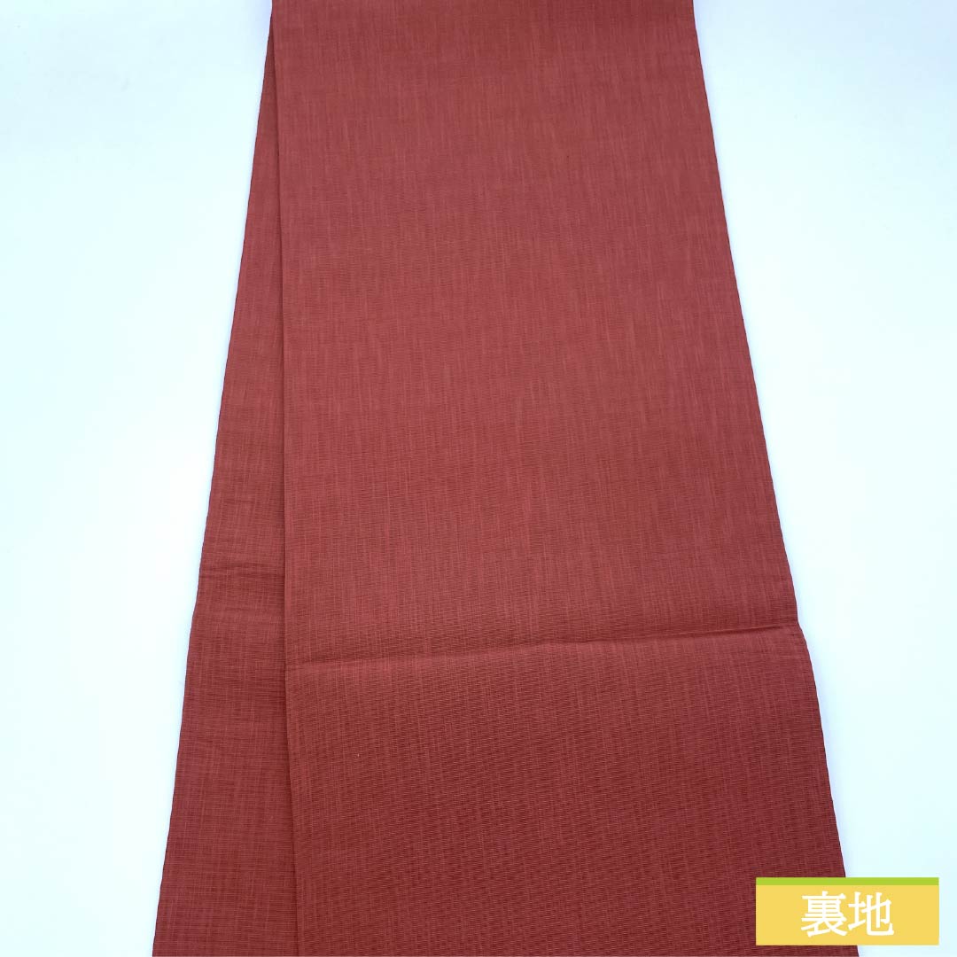 袋帯 正絹 生臙脂色（しょうえんじいろ）  紫烏色色（しうしょくいろ） 丸に七宝 丸に菊 帯丈436cm Sランク 六通 カジュアル 朱系 1123012502316