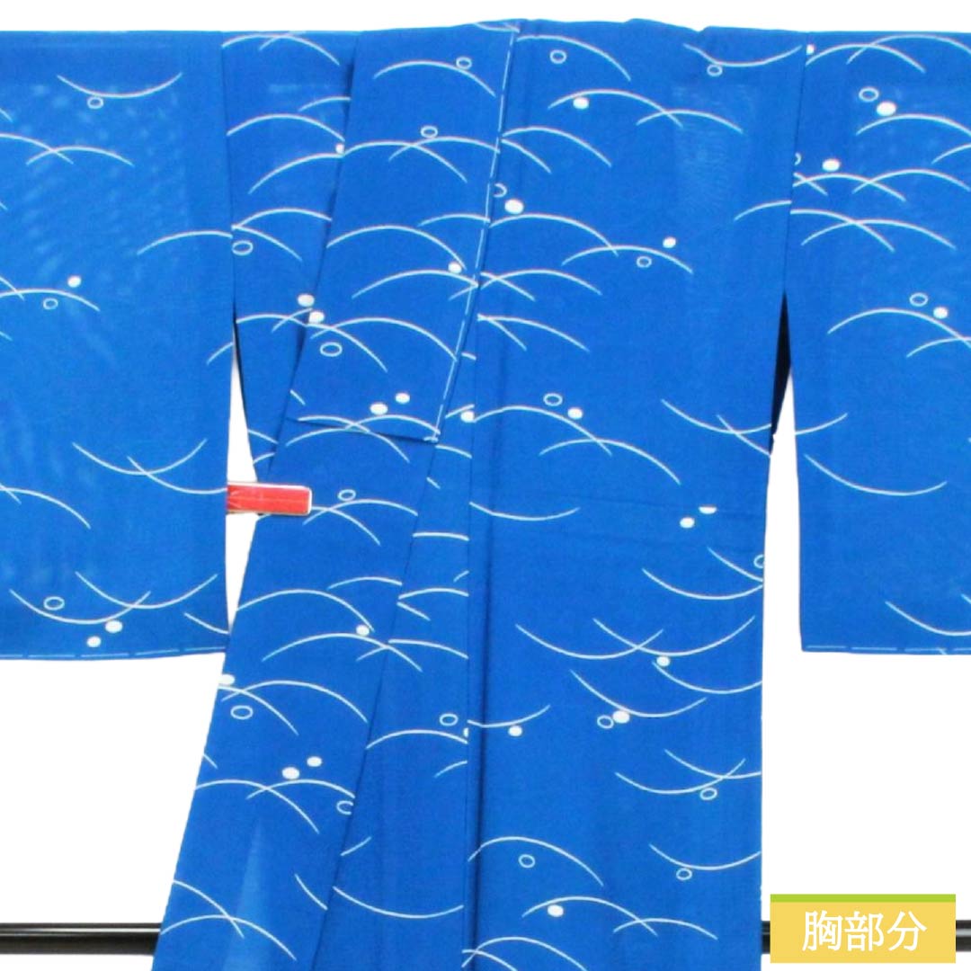夏物 正絹 小紋 Sランク 身丈153cm 裄丈61cm 碧瑠璃色（へきるりいろ） 露芝 しつけ糸付き 絽 青系 1132003672217