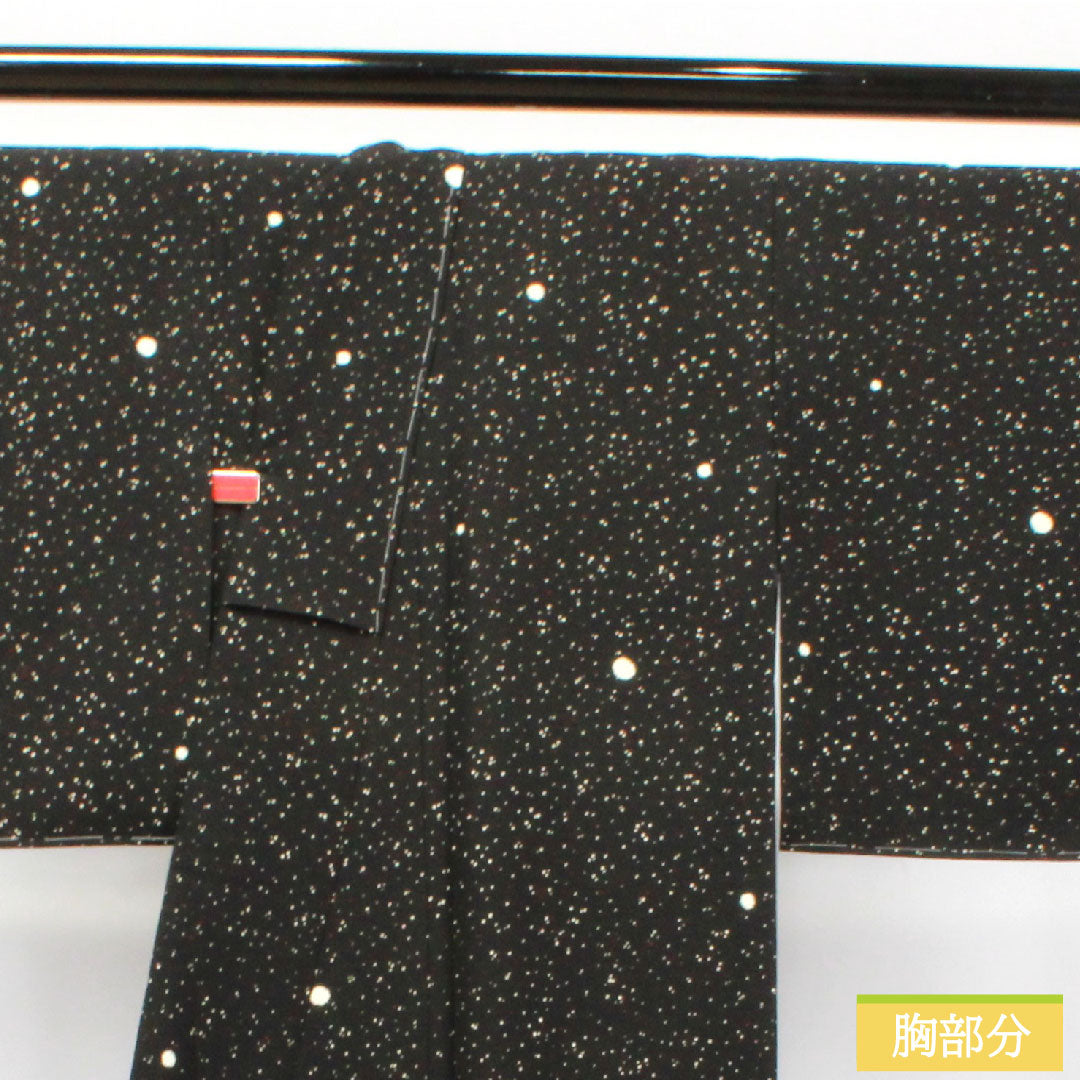 小紋 ポリエステル 身丈156.5cm 裄丈63cm 袷  洗える着物 タタキ染 しつけ糸付き 未使用品  Sランク 黒系 1115003972310