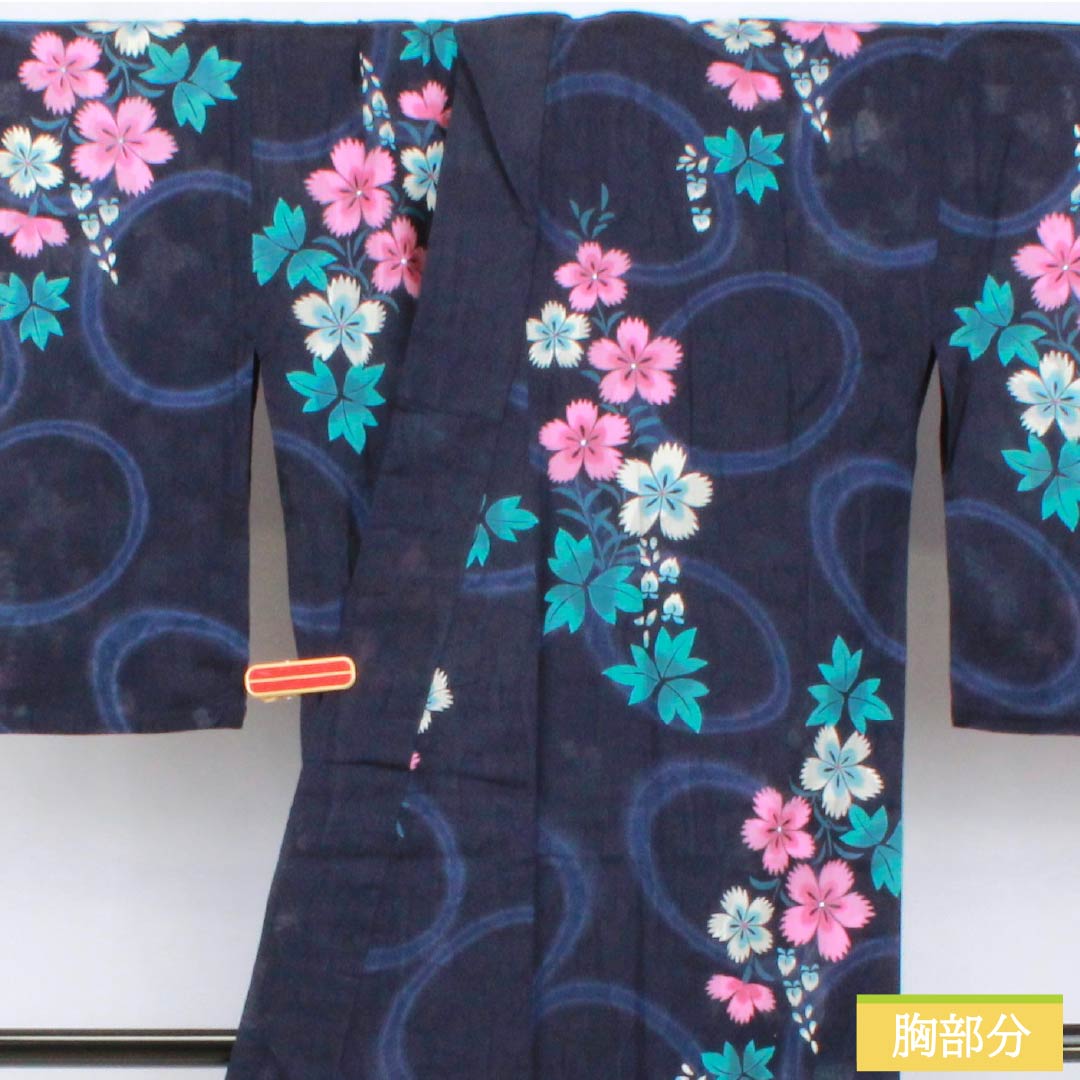 Yukata (Cotton) Length: 162cm, Sleeve Length: 69cm, S Rank, Gauze, Navy Blue, Brown (Kachiiro), Pink, 1118006402418