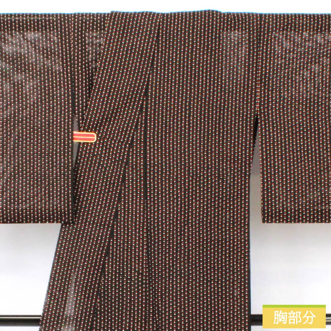 夏物 ポリエステル 小紋 身丈157cm 裄丈63.5cm ドット柄 洗える着物 絽 Aランク 黒系 1132002223310