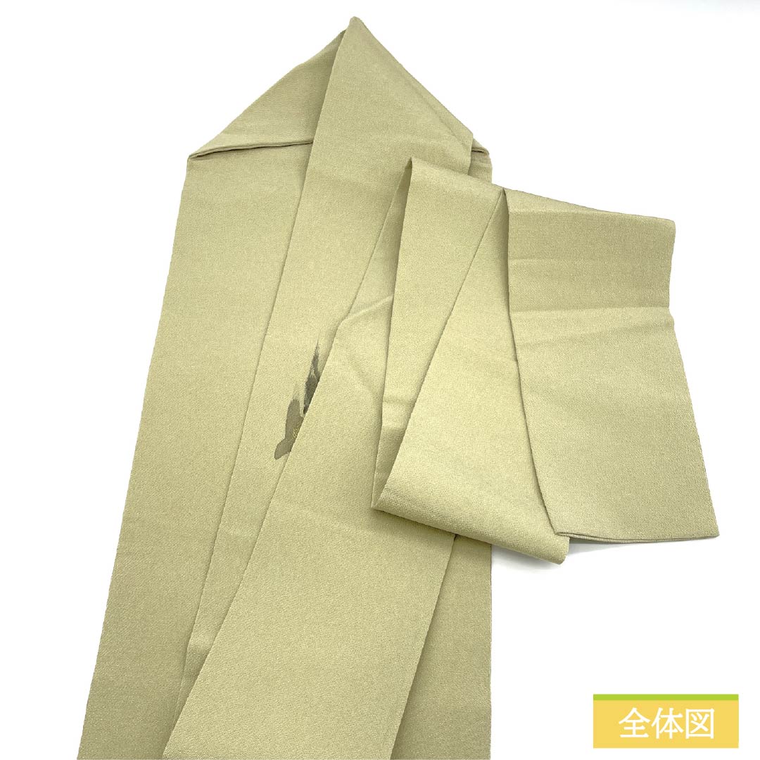 名古屋帯 正絹 Aランク 利休白茶色（りきゅうしらちゃいろ） 染め帯 ちりめん地 おこぜ 帯丈360cm ポイント柄 カジュアル 緑系 1124010543319 名古屋仕立て