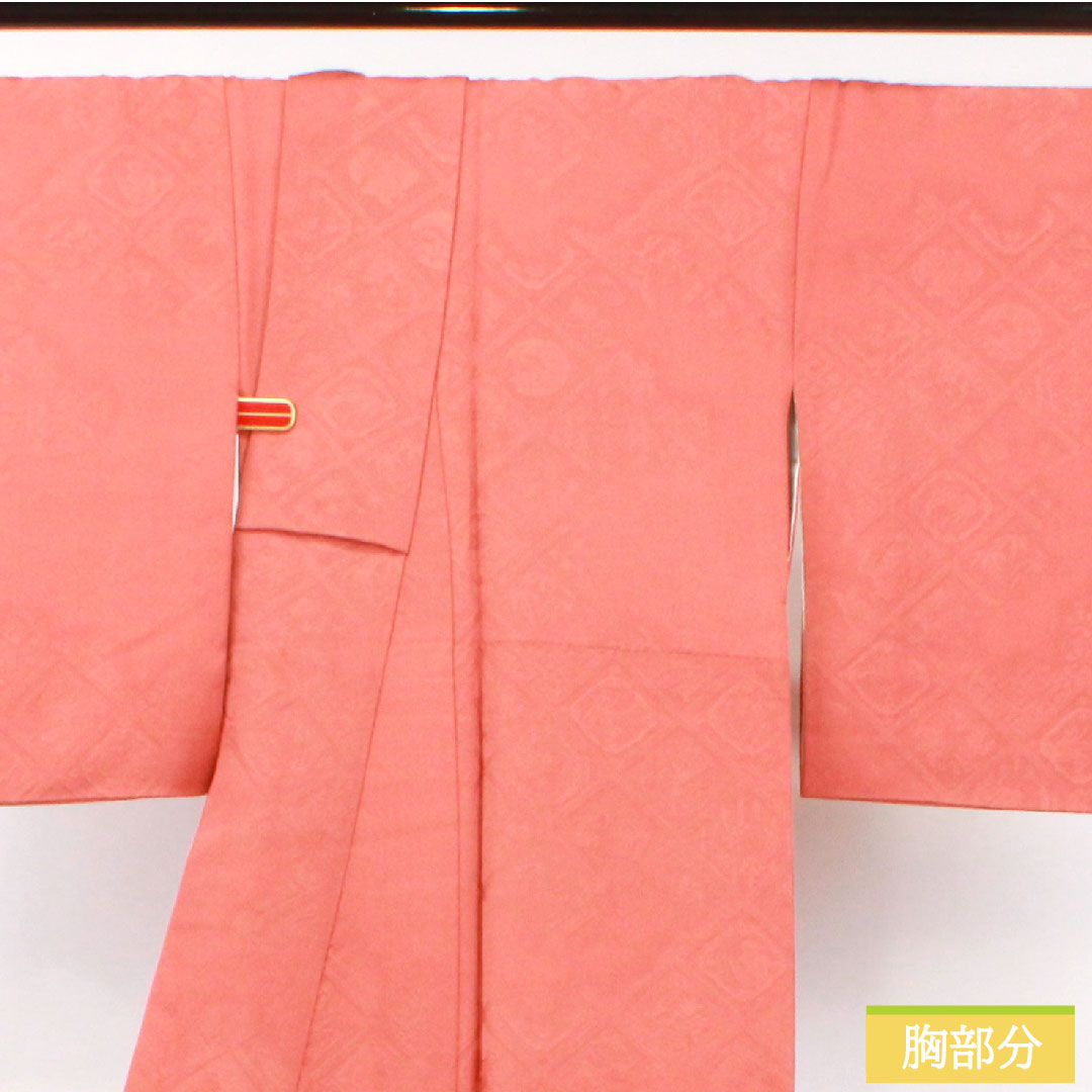 色無地 正絹 身丈160cm 裄丈66cm 中紅色（なかべにいろ） 一つ紋 中陰桔梗 袷 Aランク 朱系 1114001343416