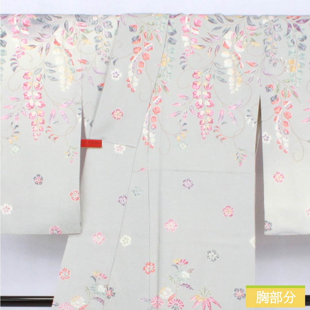 訪問着 正絹 Sランク 袷 身丈160cm 裄丈64cm 京友禅 藤 桜 グレー系 1112006302422