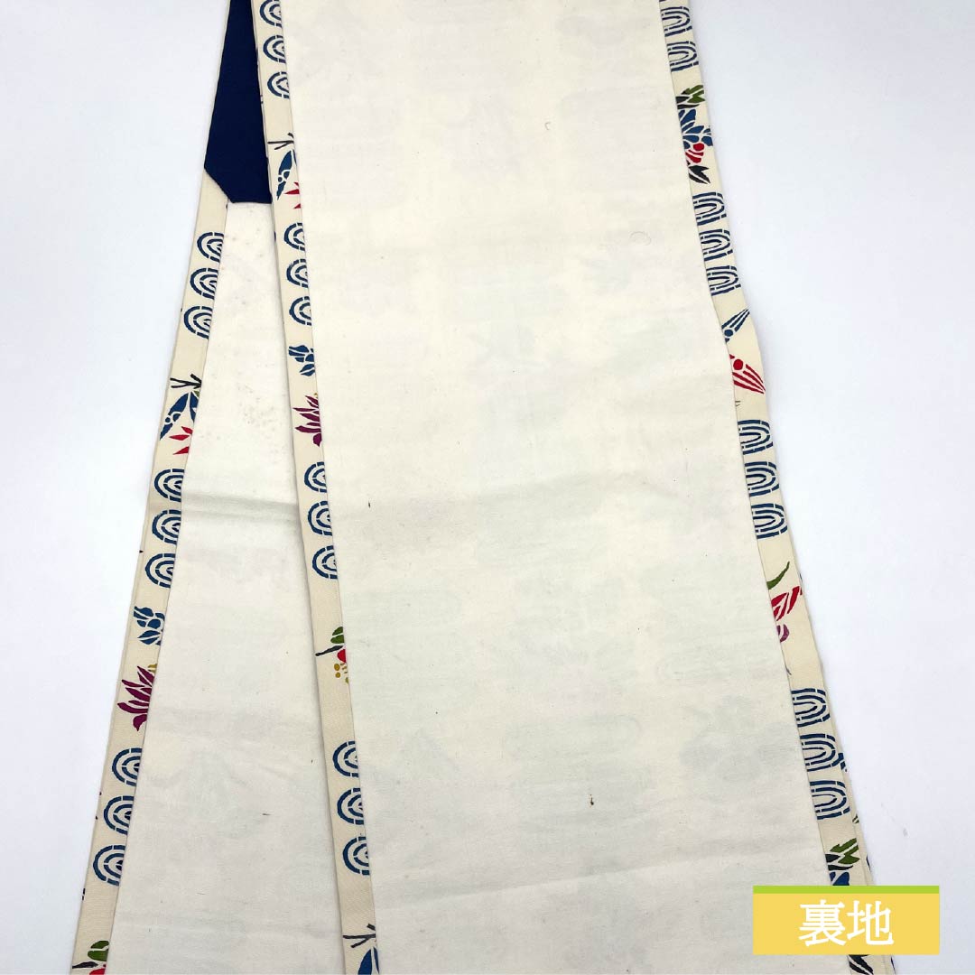 名古屋帯 生成り色（きなりいろ） 京紅型 紅型調模様 花模様 帯丈352cm 正絹 Aランク 全通 カジュアル クリーム系 1124007233315 開き仕立て