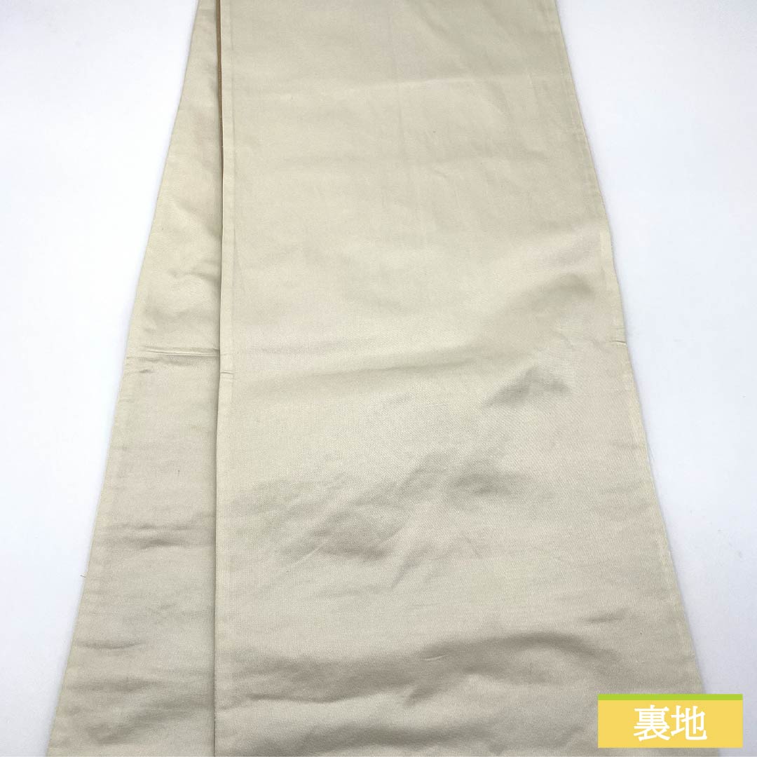 袋帯 正絹 振袖用 抽象花 立涌 帯丈430cm Bランク 六通 フォーマル 金系 1123014504321