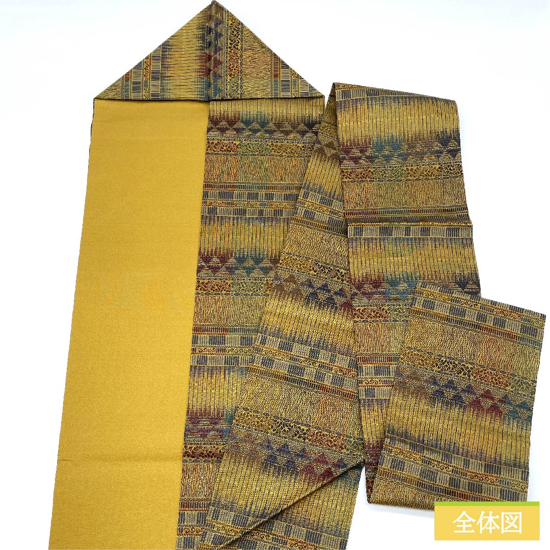 Nagoya obi, pure silk, mokuranjikiro (Mokuranjikiro), geometric pattern, long, obi length 370cm, S rank, full length, casual, brown, 1124006302314, Nagoya style