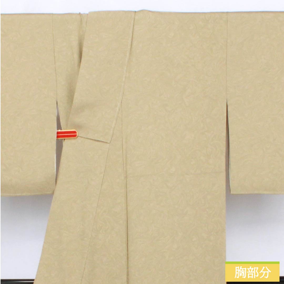 小紋 正絹 身丈150cm 裄丈64.5cm 袷 茅色（かやいろ） 墨流し染 しつけ糸付き Sランク ベージュ系 1115006292125