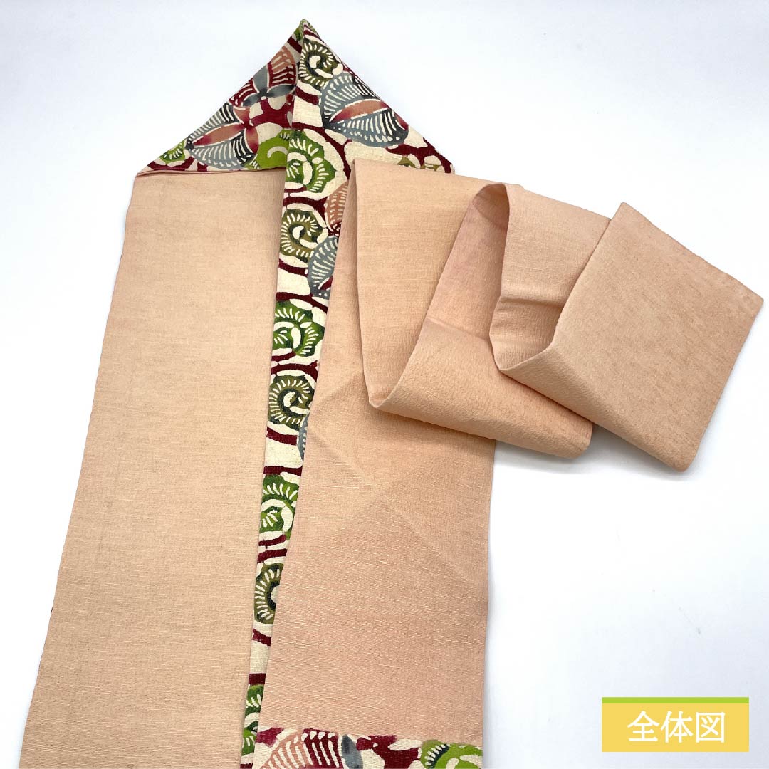 名古屋帯 生成り色（きなりいろ） 京紅型 葵 帯丈354cm 正絹 Sランク 六通 カジュアル クリーム系 1124006942315 名古屋仕立て