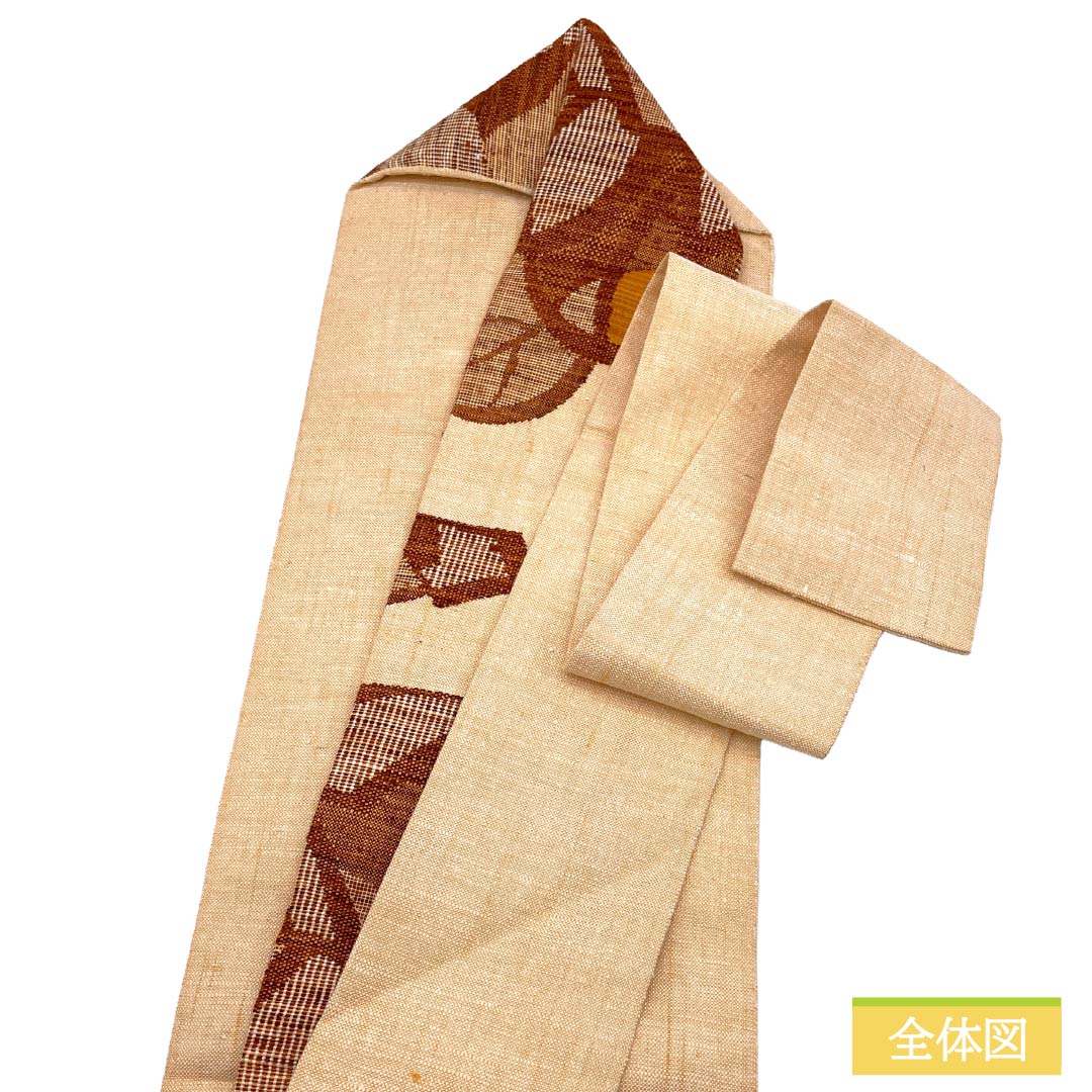 名古屋帯 正絹 Sランク 名古屋仕立て 薄肉色（うすにくいろ） 抽象柄 帯丈348cm 六通 カジュアル 橙系 1124014322326