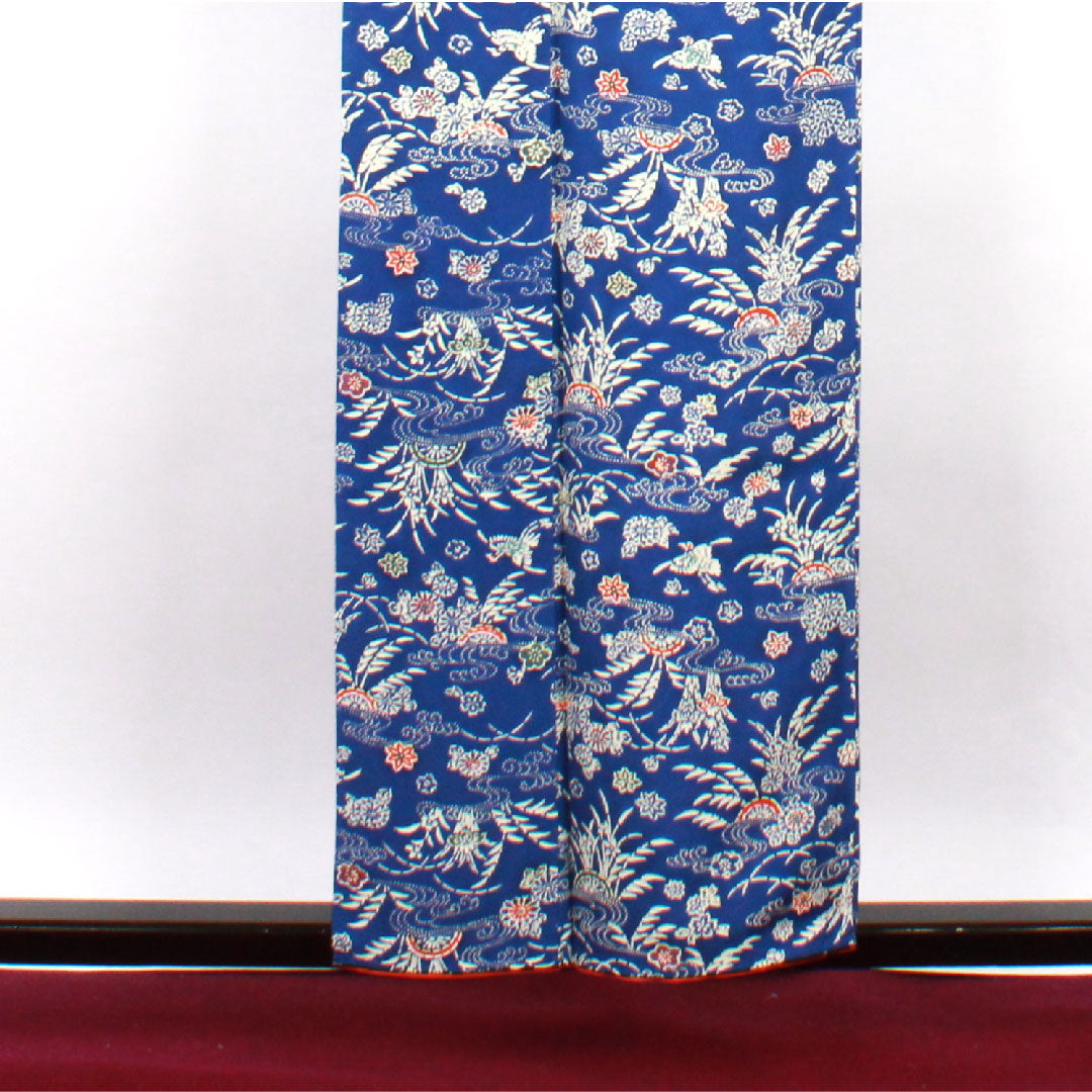 小紋 身丈157.5cm 裄丈61cm 袷  瑠璃紺色 型染 草花模様  正絹 Sランク 青系 1115002202317