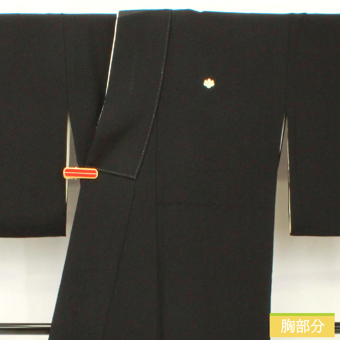 Black formal kimono, pure silk, length 164cm, sleeve length 69cm, lined, by artist, Kyoto yuzen, period figure, five crests, five-three paulownia, A rank, black, 1111001463410