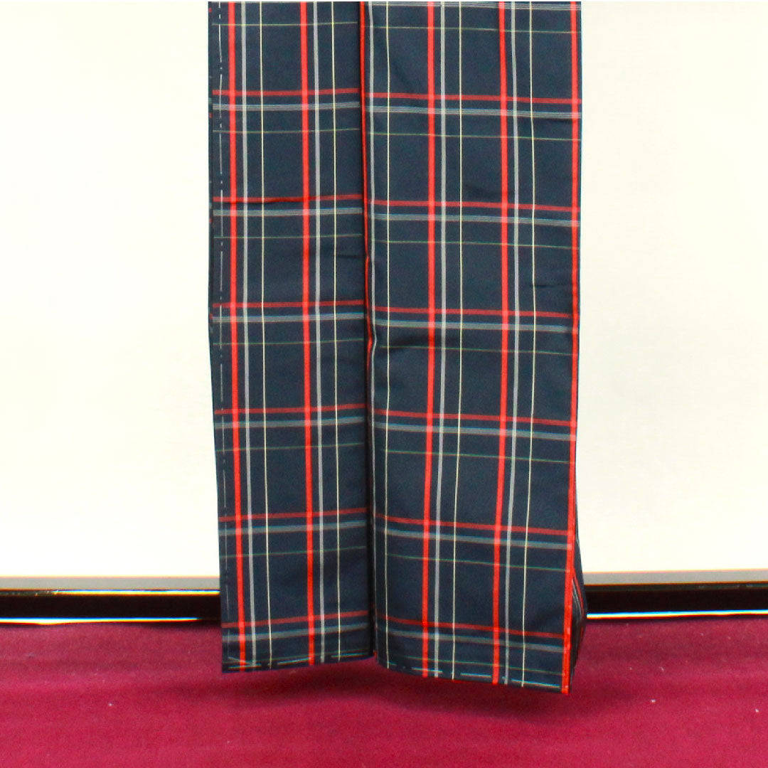 縞大島 身丈162.5cm 裄丈65.5cm 濃紺色 格子 正絹 Aランク 袷 紺系 1116002343418