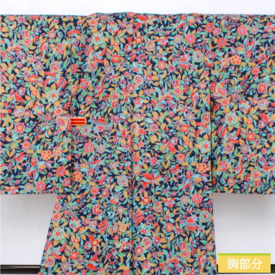 リサイクル着物】小紋 正絹 Sランク 身丈159cm 裄丈63cm 袷 紺色（こん