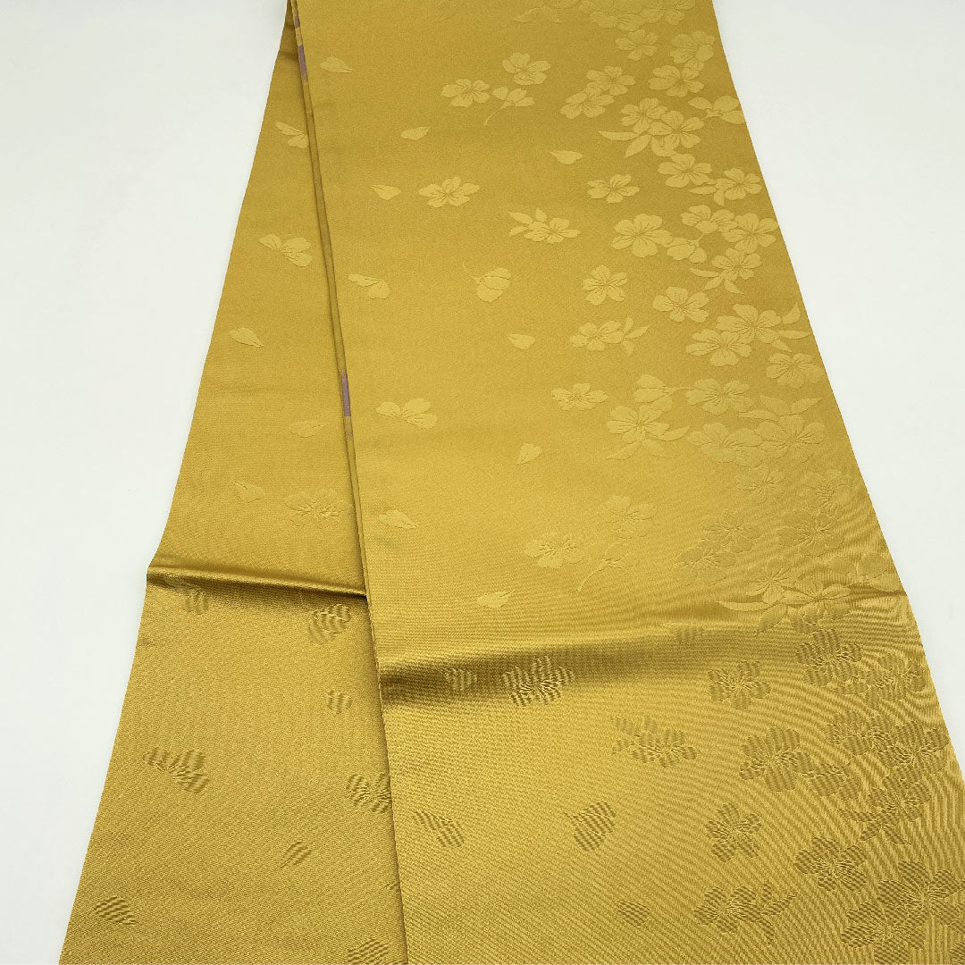 袋帯 桑染色（くわぞめいろ） 振袖用 桜 毬 帯丈444cm 正絹 Aランク 六通 フォーマル 金系 1123005183321