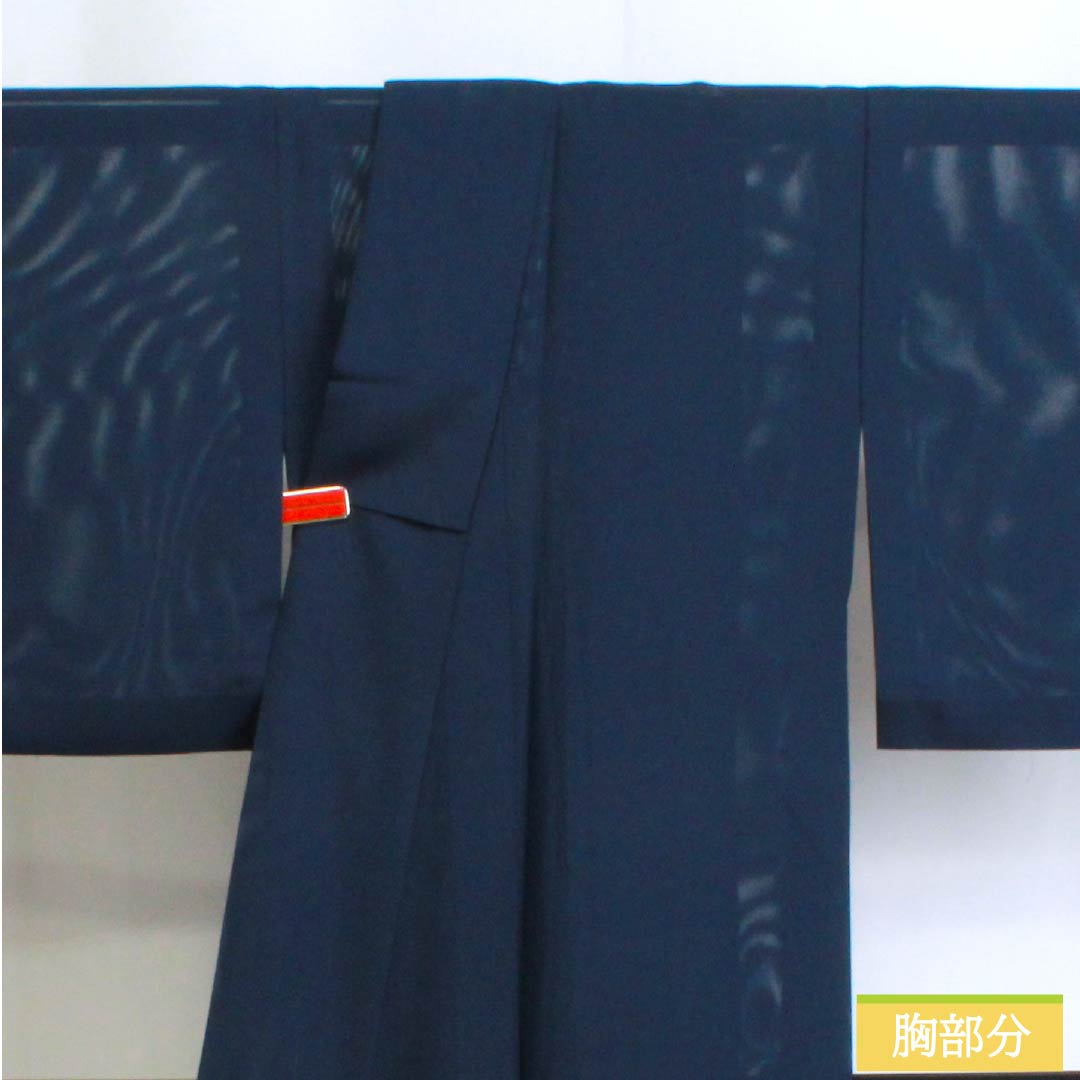 夏物 ポリエステル 色無地 Sランク 身丈162cm 裄丈63.5cm 紺色（こんいろ） 洗える着物 絽 紺系 1132003182418